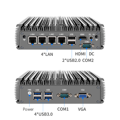 ซื้อ อุตสาหกรรม fanless mini pc 4 lan RJ45 Giga Quad core J4125 core i3 i5 i7 Fanless Industrial mini pc คอมพิวเตอร์ online manufacture